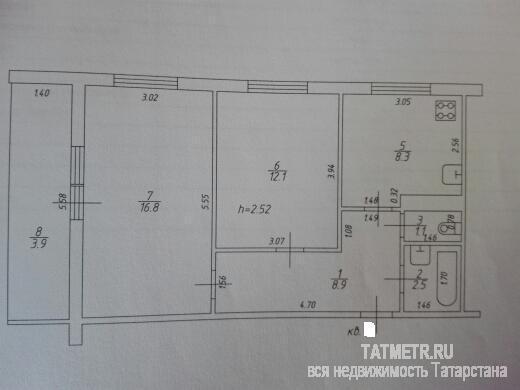Продажа / Квартиры, Казань, Батыршина улица, 3 150 000 ул. Батыршина, 13. 2-комн. ленинград. проект, 1/9-эт. панельн. дома, 53,6/28,9/8,3 кв.м. В квартире сделан новый... - 9