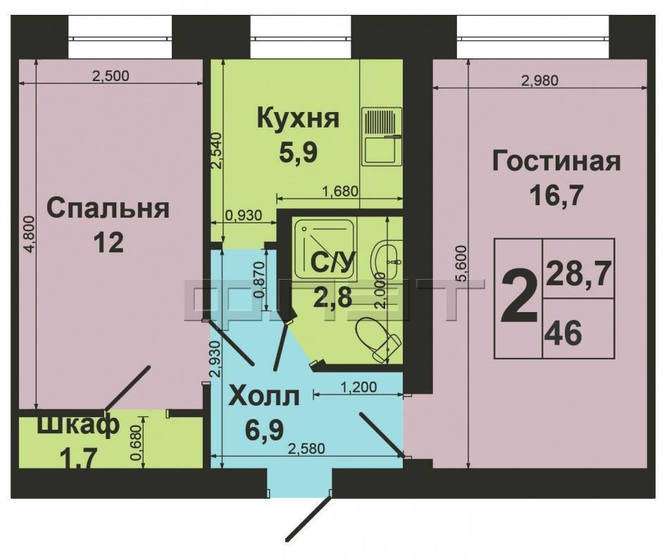 Продажа / Квартиры, Казань, Новаторов улица, 2 600 000 Продается отличная 2-х комнатная квартира с раздельными комнатами на Советской площади по ул.Новаторов, 2А, в... - 10