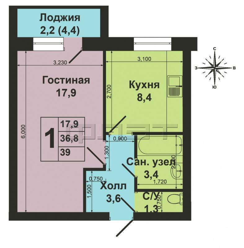 Зеленодольск, город, ул. Украинская, д.8 Однокомнатная ленинградка в тихом спальном районе города. Теплая, уютная,... - 10