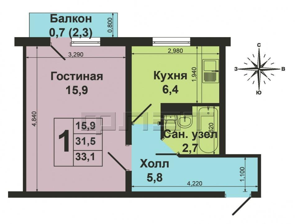 Продажа / Квартиры, Зеленодольск, Засорина улица, 1 160 000 Зеленодольск, город, ул. Засорина д.16 Однокомнатная квартира в тихом спальном районе города на среднем этаже.... - 9