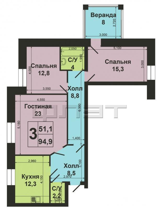 Продаётся 3-к квартира 94,9м² на 5 этаже 10-этажного кирпичного дом в тихом зеленом месте  центра города. Улица... - 9