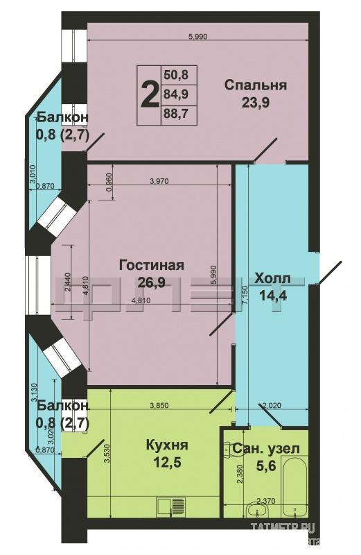 Продажа / Квартиры, Казань, Заслонова улица, 6 490 000 Вахитовский район,ул Заслонова, д. 5. Продается 2-х комнатная квартира на 5 этаже 9-ти этажного кирпичного дома. 85... - 11