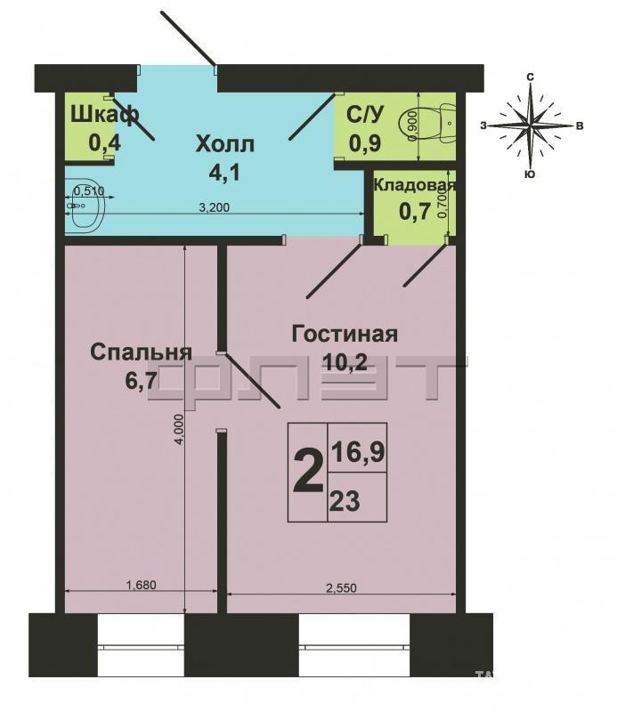 Продажа / Квартиры, Зеленодольск, Заикина улица, 870 000 Зеленодольск, город, ул. Заикина, дом №14, корпус 2. Продается отличная 2-комнатнаю «Гостинка» в центре города 23... - 6
