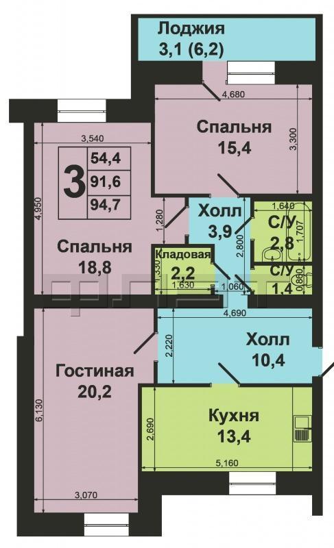 Зеленодольск, город, ул. Шустова, д.4. Продается трехкомнатная 'ленинградка' на ул.Шустова, 4. Просторная квартира с... - 9