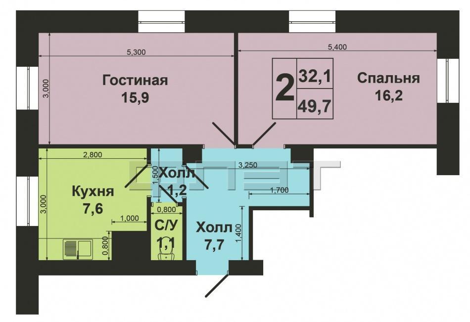 г.Казань, Авиастроительный район, ул.Чапаева д.15, двухкомнатная квартира, этаж 1/3, высокий первый этаж. Площадь... - 3