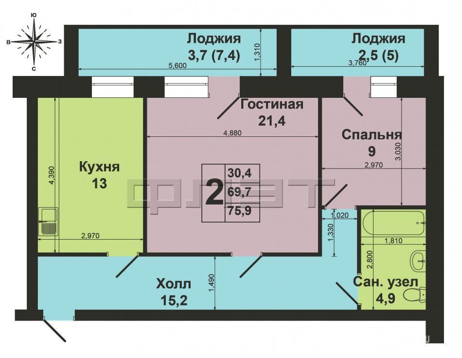 Продажа / Квартиры, Казань, Восстания улица, 4 900 000 г.Казань, Московский район, ул.Восстания д.109, двухкомнатная квартира улучшенной планировки. Кирпичный дом. Этаж... - 11