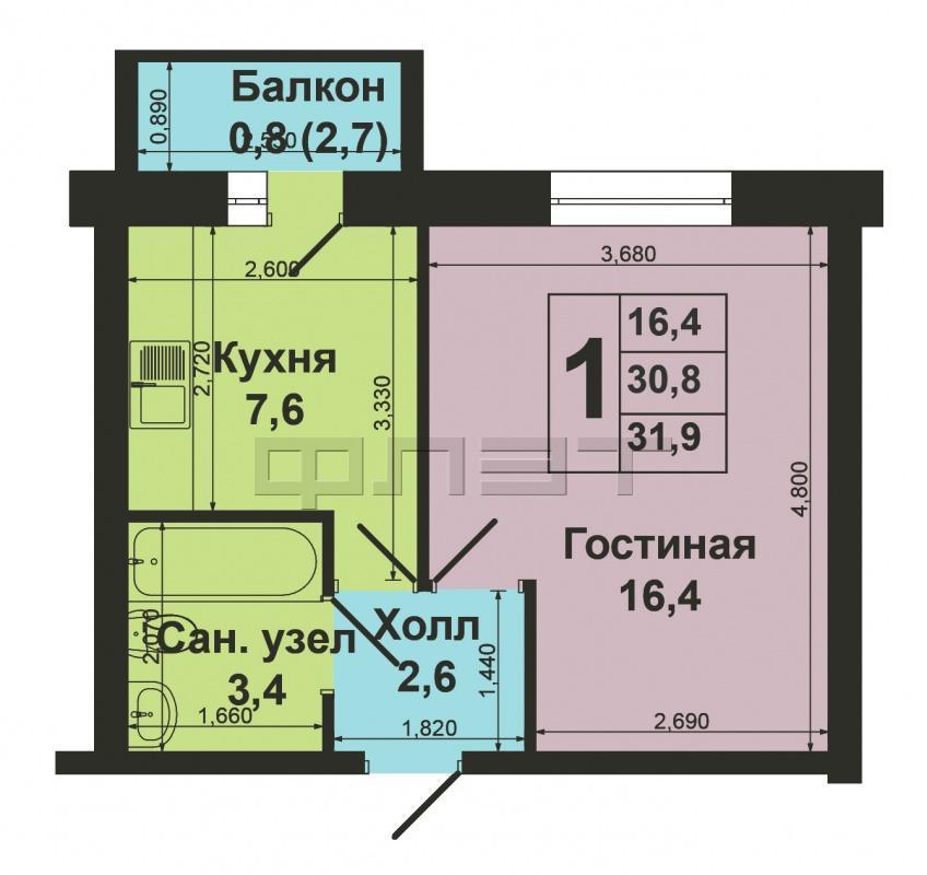 Продажа / Квартиры, Казань, Габдуллы Тукая улица, 2 050 000 Советский райцон, ул.Тукая .47. Продается 1-к отличная квартира на 2 этаже 3-этажного кирпичного дома 47 ) в ЖК... - 3