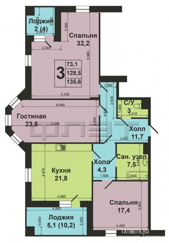 Продажа / Квартиры, Казань, Профессорский переулок, 6 750 000 Вахитовский район, Профессорский переулок, д. 3. Выставлена на продажу 3-х комнатная квартира 121 кв.м. на 1/9... - 4
