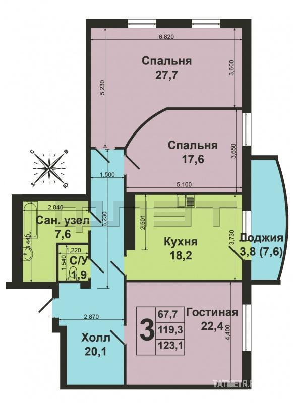 Продажа / Квартиры, Казань, Чистопольская улица, 10 500 000 Продаю отличную 3-к квартиру улучшенной планировки по ул.Чистопольская д.26/5 на 4 этаже 5-этажного кирпичного дома.... - 20
