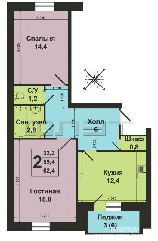 Продажа / Квартиры, Казань, Маршала Чуйкова улица, 6 100 000 Продаю отличную 2-к квартиру улучшенной планировки на 6 этаже 9-этажного кирпичного дома по ул.Чуйкова,д.59В. Дом... - 13