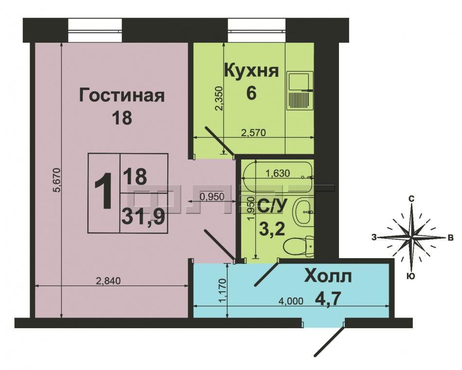 Продажа / Квартиры, Зеленодольск, Засорина улица, 1 290 000 Зеленодольск, Город, ул. Засорина, д.5. Уютная 1-комнатная квартира в хорошем районе. Кирпичный дом после капремонта... - 10