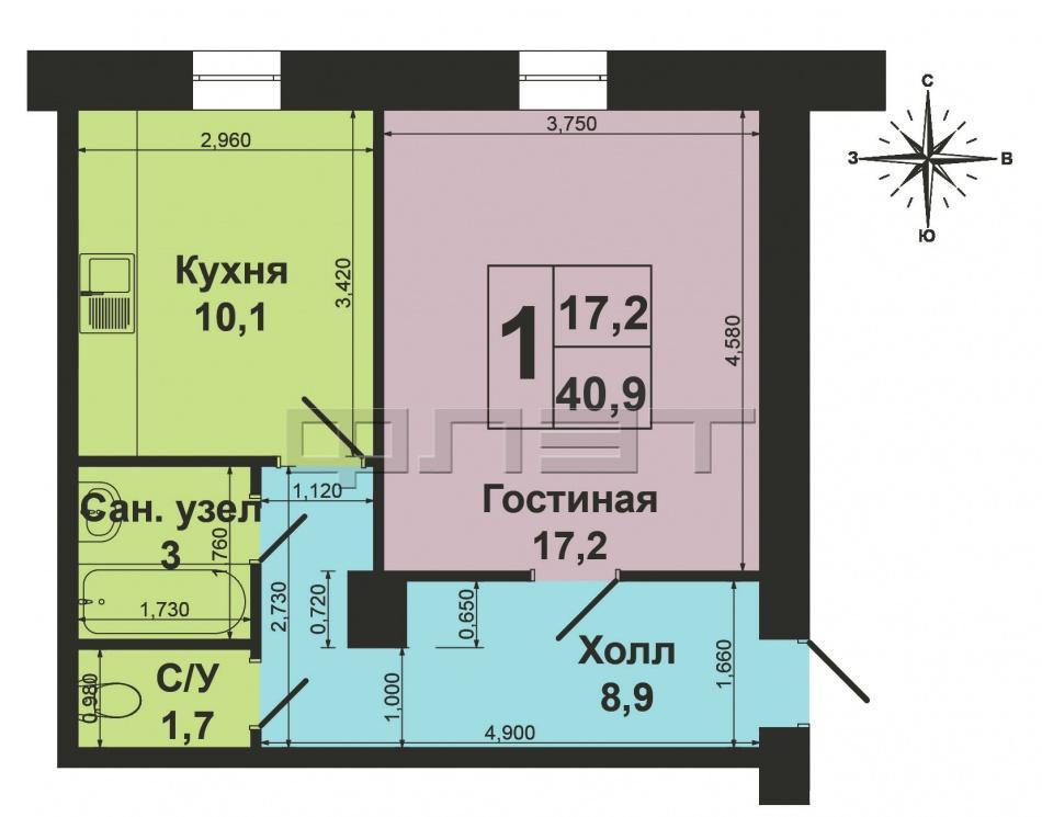 Продажа / Квартиры, Зеленодольск, Ленина улица, 1 400 000 Зеленодольск, город, Ленина,60. На центральной улице города продаётся ПРОСТОРНАЯ, ТЕПЛАЯ, УЮТНАЯ 1-комнатная... - 7