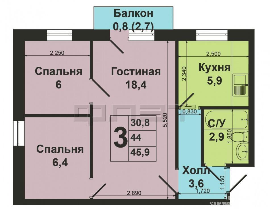 Продажа / Квартиры, Зеленодольск, Карла Маркса улица, 1 690 000 Зеленодольск, город, К.Маркса, 51.... - 12