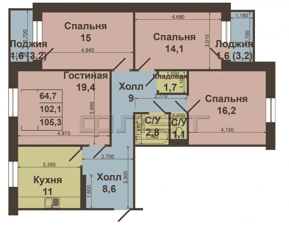 Продажа / Квартиры, Казань, Победы проспект, 4 490 000 Советский район, ул.Пр.Победы, д.100 Продается просторная квартира общей площадью 102 кв.м в доме с улучшенной... - 3