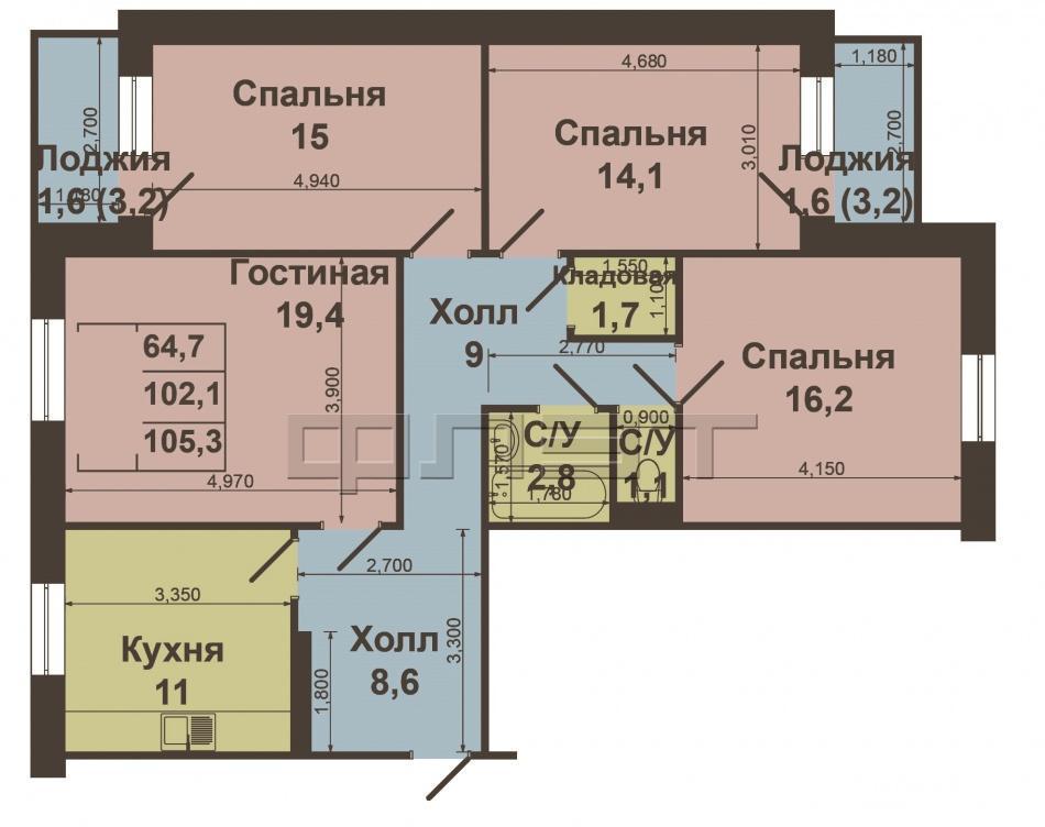 Советский район, ул.Пр.Победы, д.100 Продается просторная  квартира общей площадью 102 кв.м   в доме с улучшенной... - 3