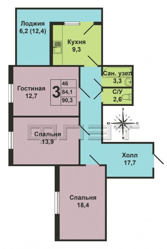 Продажа / Квартиры, Казань, Рихарда Зорге улица, 5 800 000 ул.Зорге 66в :продается квартира с отличной планировкой в новом доме в ЖК 'Олимп', на 13-м этаже 24-х этажного дома,... - 19