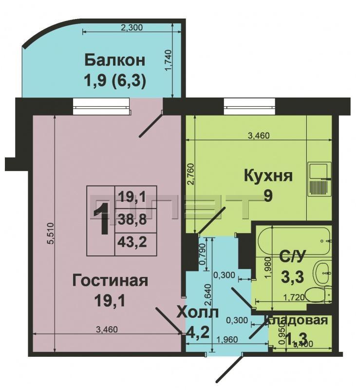 Продажа / Квартиры, Казань, Хайдара Бигичева улица, 2 560 000 Советский район, ул. Туганлык 12, рядом с рестораном Брассерия. Однокомнатная квартира, на 7 этаже 7 этажного... - 11