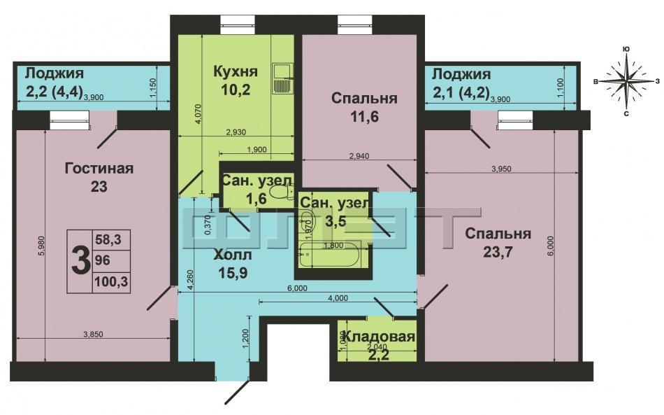 Продажа / Квартиры, Казань, Академика Губкина улица, 6 390 000 Продается просторная 3-комнатная квартира 100 кв.м. на 3-м этаже девятиэтажного кирпичного дома 2002 года постройки в... - 24