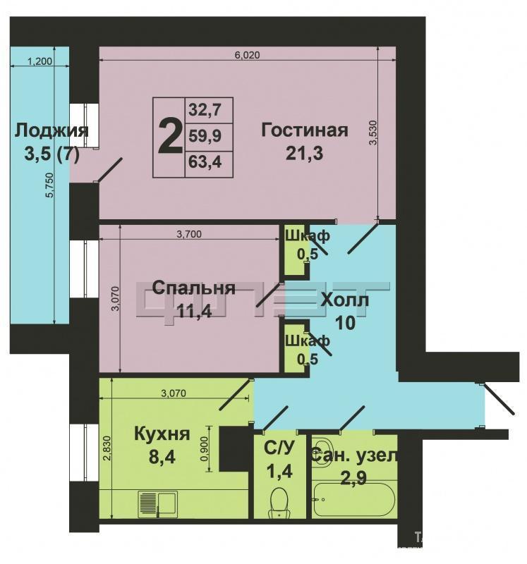 Продажа / Квартиры, Казань, Горсоветская улица, 3 200 000 Продается просторная 2х-комнатная квартира. Площадью 57 кв.м. на 12 этаже кирпичного дома (технический этаж).... - 6