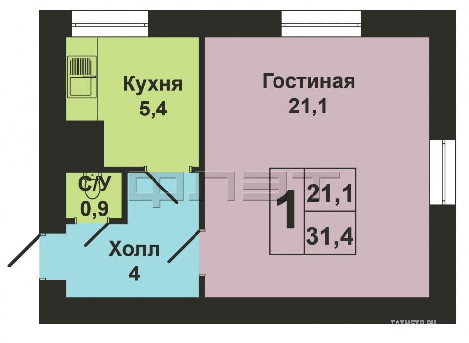Продажа / Квартиры, Казань, Революционная улица, 960 000 11К квартира по ул. Революционная, 74. Продается уютная, теплая однокомнатная квартира 31,4 кв.м на 1 этаже 2х... - 10