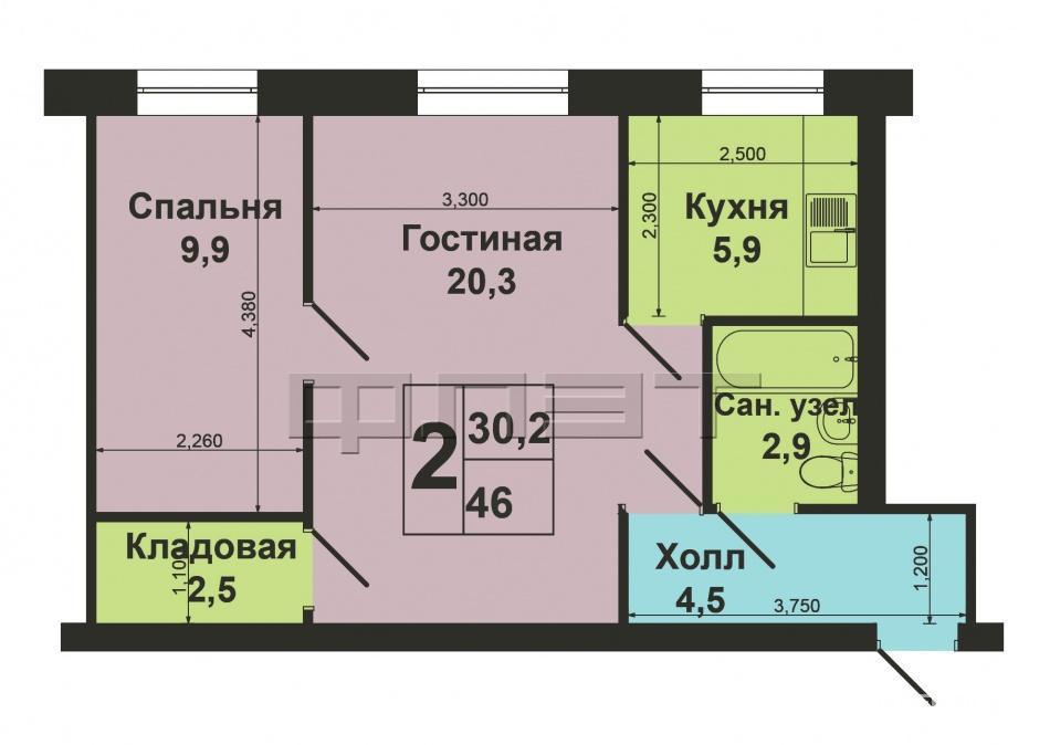 Продажа / Квартиры, Казань, Ибрагимова проспект, 2 870 000 Отличное предложение! Ново - Савиновский район, пр.Ибрагимова 13 продается 2 комнатная квартира 1/5 дома. Проект... - 8
