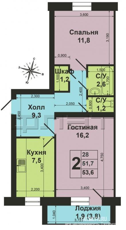 Продажа / Квартиры, Казань, Залесная улица, 2 399 000 Кировский район, ул. Залесная, д. 2а. Продам отличную 2-х комнатную квартиру, проект «венгерка», с общей площадью 52... - 10