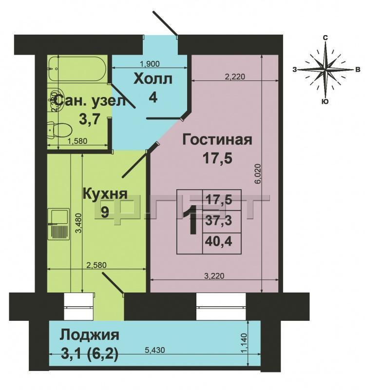Продажа / Квартиры, Казань, Горсоветская улица, 3 300 000 Кировский район. Горсоветская 25. Продается однокомнатная квартира в новом доме. Общая площадь 37,3 кв.м., кухня 9... - 9