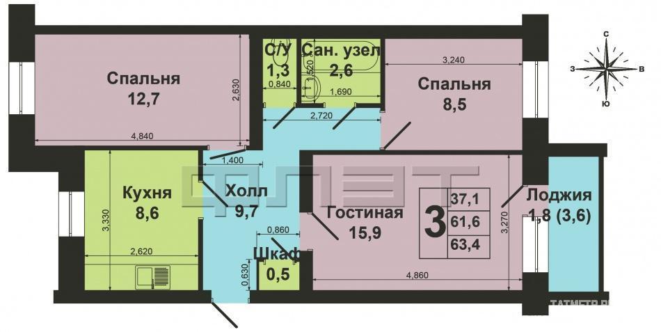 Продажа / Квартиры, Казань, Патриса Лумумбы улица, 3 550 000 3к квартира, г. Казань, Советский район, Патриса Лумумбы, д. 56 Квартира в кирпичном доме 1992 г. Зеленый двор с... - 14