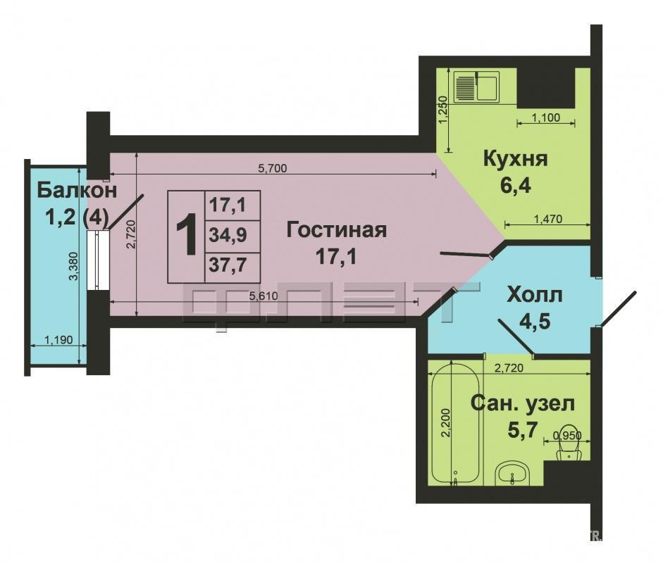 Продажа / Квартиры, Казань, Проточная улица, 3 050 000 Казань. Кировский район, Продается уютная однокомнатная квартира-студия, в современном Жилом комплексе «Ласточкино... - 6
