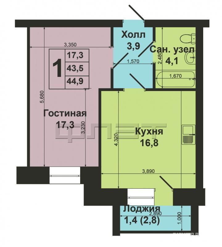 Продажа / Квартиры, Казань, Осиновская улица, 2 130 000 Казань, Продается большая однокомнатная квартира по ул. Ленина д. 6, с. Осиново. Общая площадь 42,3 кв. м, в... - 8