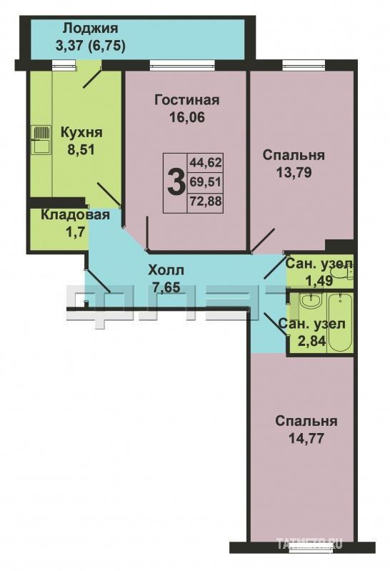 Продажа / Квартиры, Казань, Осиновская улица, 3 650 000 Кировский район, ул. Садовая, д.8 (новый молодежный жилой комплекс «РАДУЖНЫЙ» • Просторная, светлая 3-комнатная... - 11
