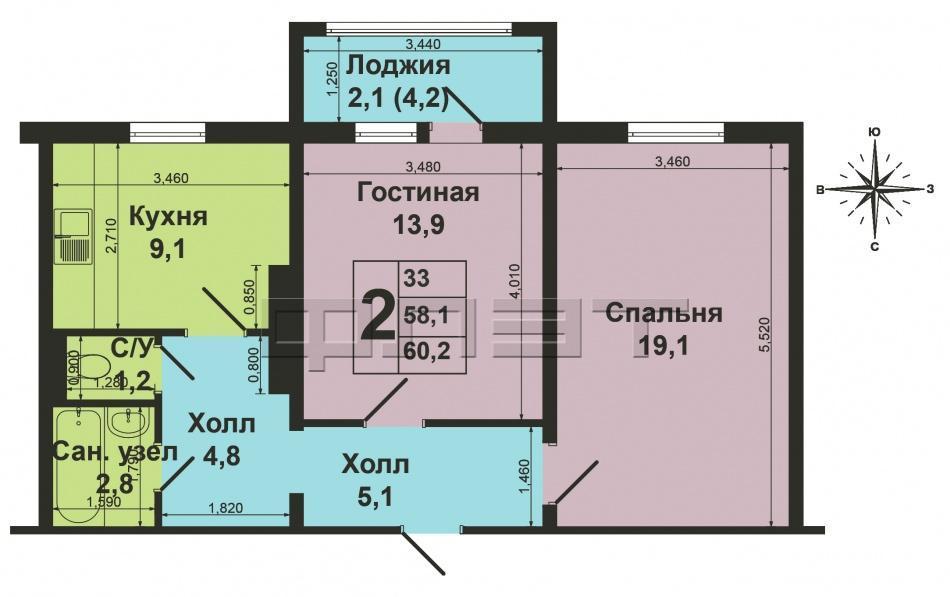 Продажа / Квартиры, Казань, Осиновская улица, 2 870 000 Казань. Кировский район. Продается 2-к квартира в современномЖК» Радужный».Квартира светлая. Общая площадь без учета... - 9