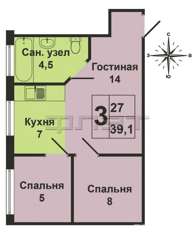Продажа / Квартиры, Казань, Гагарина улица, 2 750 000 Казань, Ново- Савиновский район. Улица, Гагарина д. 81/23. Продается Двухкомнатная квартира с Евроремонтом.... - 7