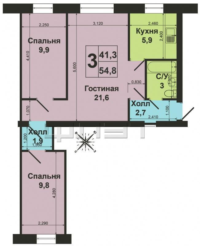 Продажа / Квартиры, Казань, Восстания улица, 2 750 000 Продается уютная трехкомнатная квартира. Этаж первый. Общая площадь 54,8 кв.м , жилая 41,3 кв.м, кухня 5,9 кв.м. Дом... - 8