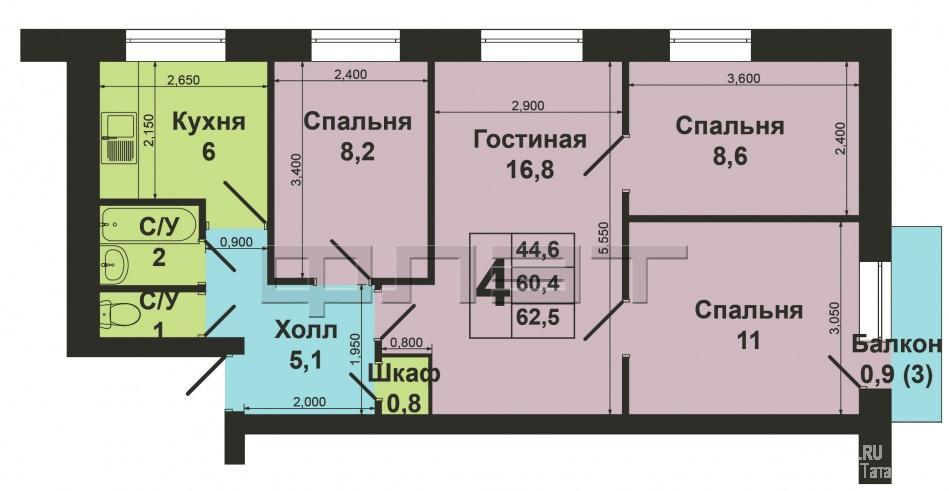 Продажа / Квартиры, Казань, Гудованцева улица, 2 690 000 Казань. Московский район, ул. Гудованцева, д. 43 этаж 5/5. Продается 4-ком. квартира. Квартира в хорошем состоянии.... - 6