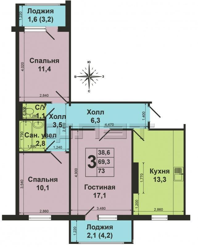 Продажа / Квартиры, Осиново, М.Ф.Гайсина улица, 3 200 000 Зеленодольский район, ЖК Радужный, с. Осиново. Продается 3-к квартира, по ул. Гайсина д, 1 , этаж 10/10. Дом 2012... - 5