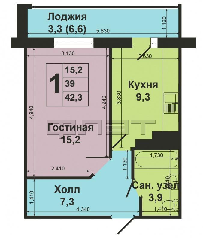 Продажа / Квартиры, Осиново, М.Ф.Гайсина улица, 2 170 000 Зеленодольский район, С. Осиново, Жилой комплекс Радужный. Продается Однокомнатная квартира по Адресу Гайсина д. 7.... - 9
