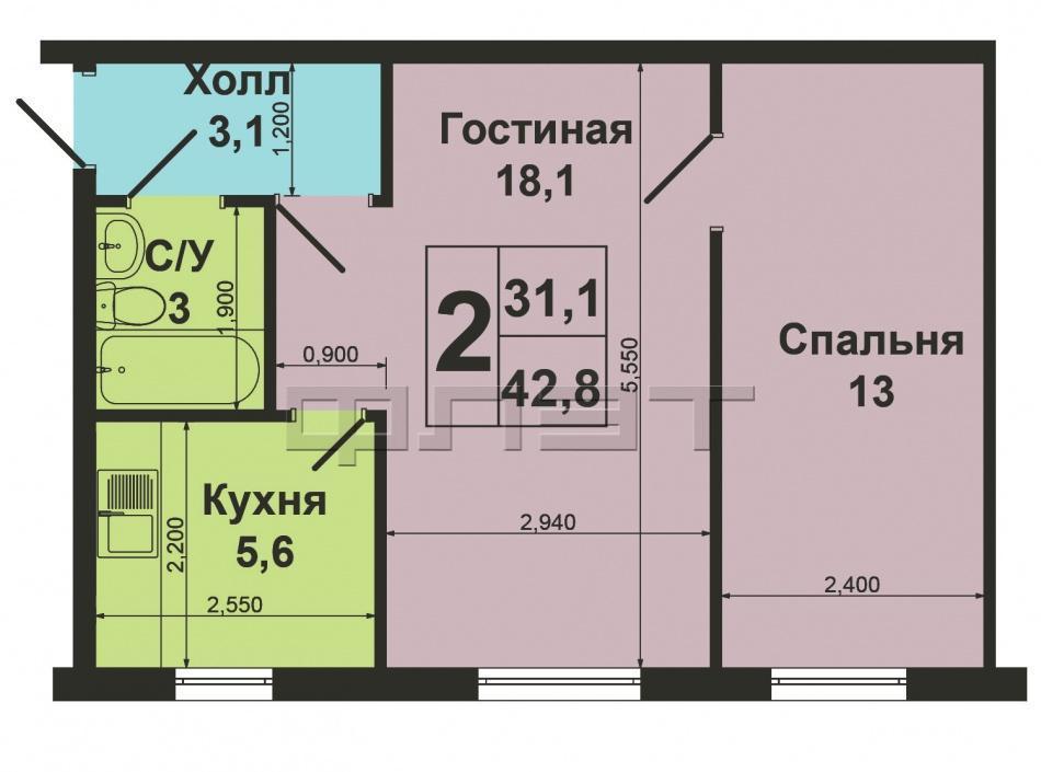Продажа / Квартиры, Казань, 2-я Газовая улица, 2 100 000 Продается уютная, светлая и комфортная для проживания двухкомнатная квартира в ЦЕНТРЕ ГОРОДА, расположенная по... - 9