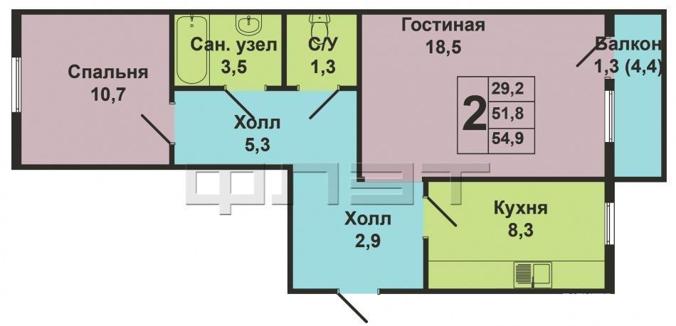 Продажа / Квартиры, Казань, Олонецкая улица, 2 900 000 Казань, Советский район, Олонецкая, 4. Выставлена на продажу уютная, просторная 2-х комнатная квартира, расположенная... - 9
