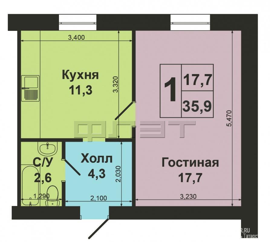 Продажа / Квартиры, Казань, Восход улица, 1 660 000 Рядом со станцией метро «Северный вокзал» на улице Восход в доме №45 продается отличная однокомнатная квартира,... - 7