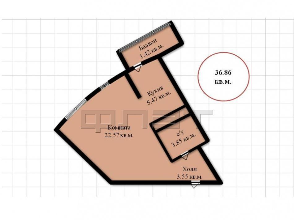 Продажа / Квартиры, Казань, Оренбургский тракт, 2 801 360 Продается однокомнатная квартира площадью 36.86 кв.м. в новом жилом комплексе 'Манхэттен' в 5 минутах от центра... - 9