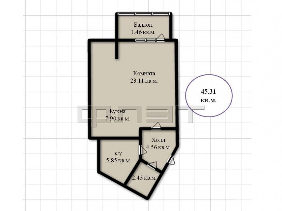 Продажа / Квартиры, Казань, Оренбургский тракт, 3 443 560 Продается однокомнатная квартира площадью 45.31 / 23.11 / 7.90 кв.м. в новом жилом комплексе 'Манхэттен' в 5 минутах... - 8