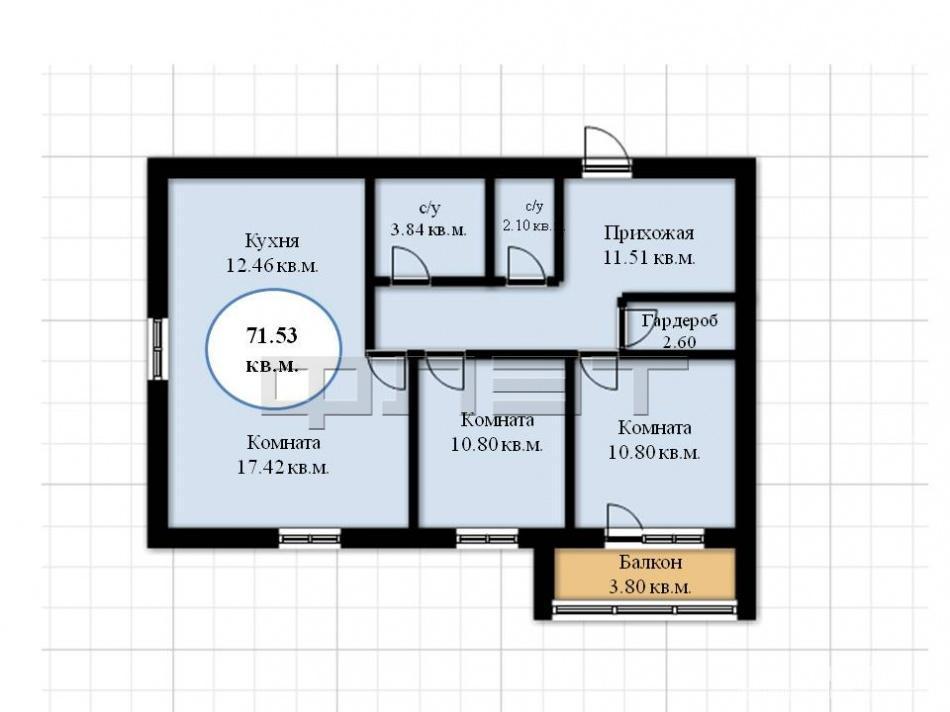 Продажа / Квартиры, Казань, Закиева улица, 5 046 540 Продается трехкомнатная квартира площадью 72.30 кв.м. в ЖК 'Гармония' в Советском районе. ДОМ СДАН! Комплекс... - 8