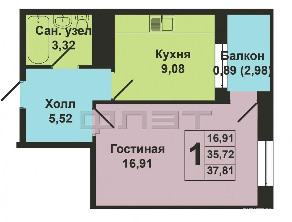 Продажа / Квартиры, Казань, Залесная улица, 1 821 720 Продается однокомнатная квартира площадью 35.72 / 16.91 / 9.08 кв.м. в ЖК 'Залесный сити'. Это перспетивный проект от... - 6