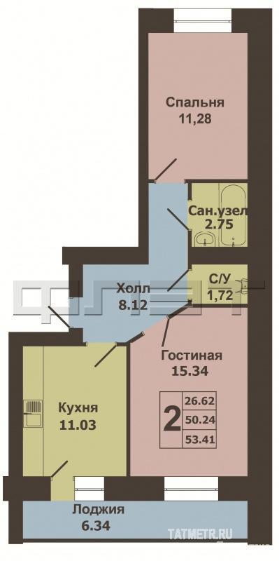 Продажа / Квартиры, Казань, Николая Ершова улица, 3 970 000 Продается двухкомнатная квартира площадью 53.44 / 26.62 / 11.03 кв.м. в престижном жилом комплексе 'Арт Сити' в 5... - 11