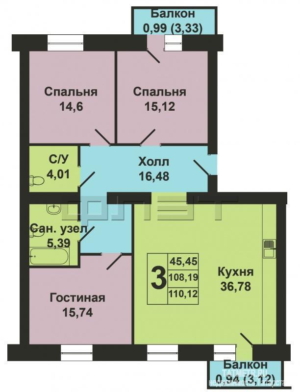 Продажа / Квартиры, Казань, Николая Ершова улица, 8 560 000 Продается трехкомнатная квартира площадью 110.12 / 45.45 / 36.78 кв.м. в престижном жилом комплексе 'Арт Сити' в 5... - 10