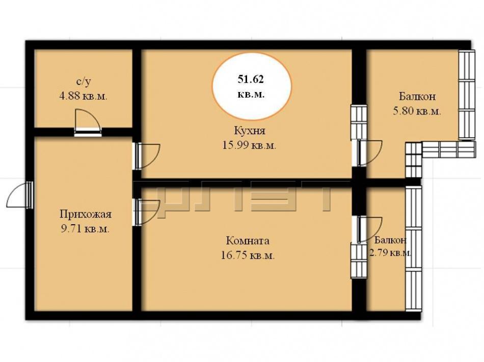 Продажа / Квартиры, Казань, Даурская улица, 3 128 172 Продается однокомнатная квартира площадью 51.62 / 16.75 / 15.99 кв.м. в ЖК 'Дом на Даурской'. Это 25-ти этажный... - 5