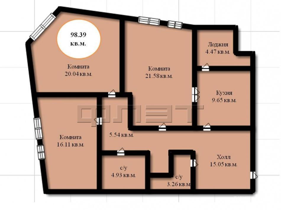 Продажа / Квартиры, Казань, Даурская улица, 5 165 475 Продается трехкомнатная квартира площадью 98.39 / 57.73 / 9.65 кв.м. в ЖК 'Дом на Даурской'. Это 25-ти этажный... - 8