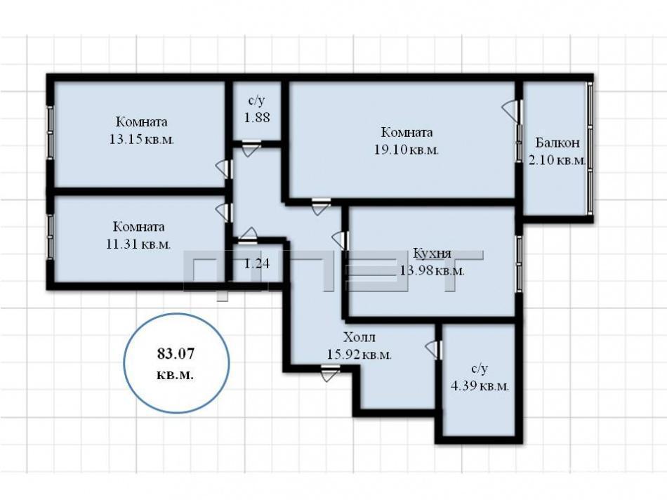 Продажа / Квартиры, Казань, Родины улица, 4 859 595 Продается трехкомнатная квартира площадью 83.07 / 43.56 / 13.98 кв.м. в ЖК 'Новые Горки' по ул.Родина. Он... - 6