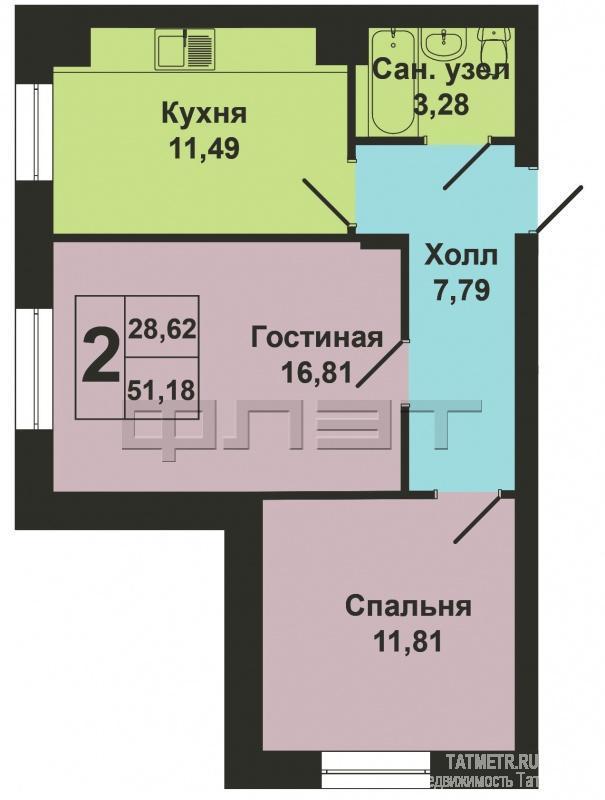 Продажа / Квартиры, Казань, Счастливая улица, 2 507 820 Продается двухкомнатная квартира площадью 51.18 / 28.62 / 11.49 кв.м. в ЖК 'Счастливый' в Приволжском районе в... - 6